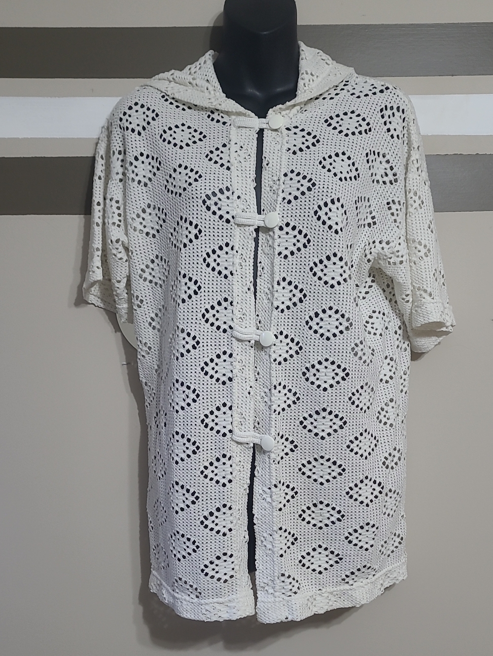 Vintage Reitmans Lifestyle Off-White Crochet Hooded Swim Coverup Sz 8